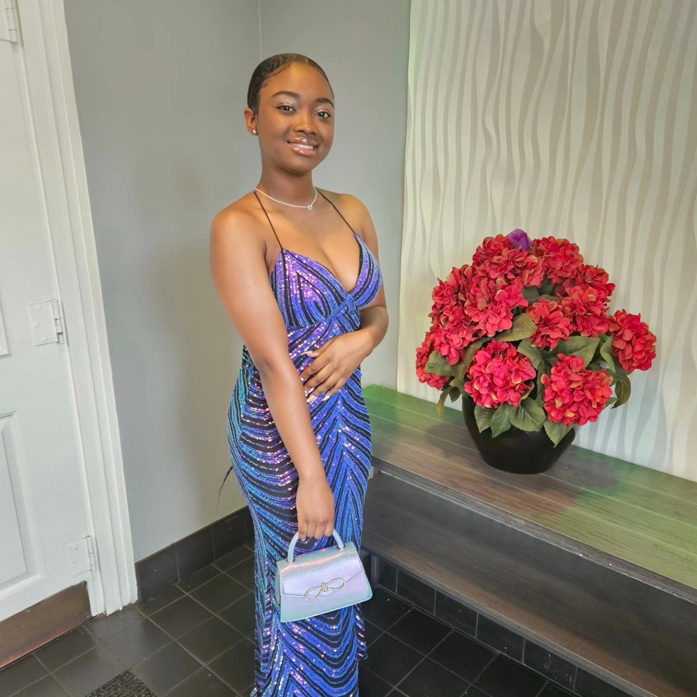 Elegant Blue Sequin Evening Dress